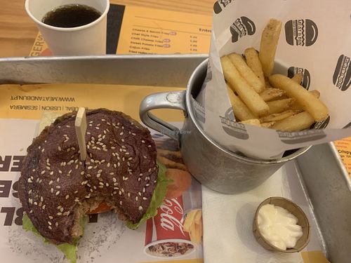 Vegan burger with fries. Very tasty!  at Picante in Setubal