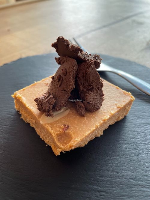 Peanut butter desert with chocolate mouse on top. at Las Vegan in Lisbon