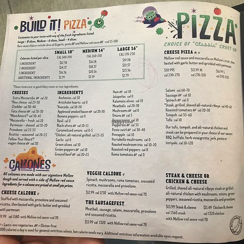 Pizza menu  at Mellow Mushroom in Fort Myers