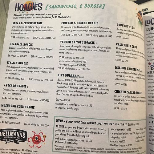 Sandwich menu at Mellow Mushroom in Fort Myers