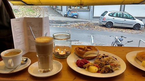 Brunch at Café Babel (reservation neccessary!) - as a vegan you can find different homemade spreads, baked goods, fruit, veg and sometimes smoothies (ask service what is vegan  at Café Babel in Stuttgart