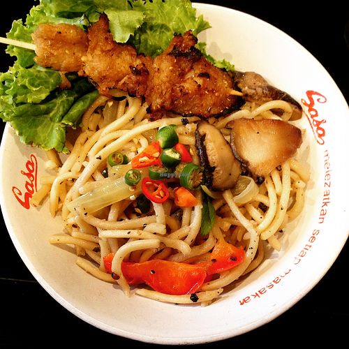 Mie Lada Hitam with mushroom and Sate Maranggi. at De Good Food in Jakarta