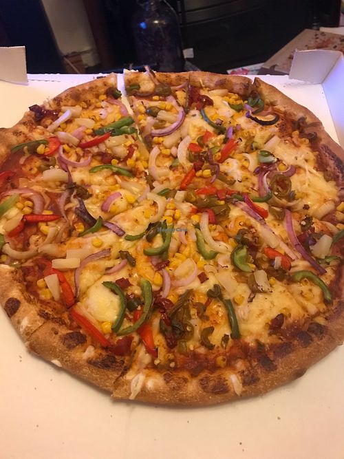 Vegan pizza with peppers, onion, jalapeños, pineapple and sweet corn  at Sizzlers Inc Pizza by Papa in Stourbridge