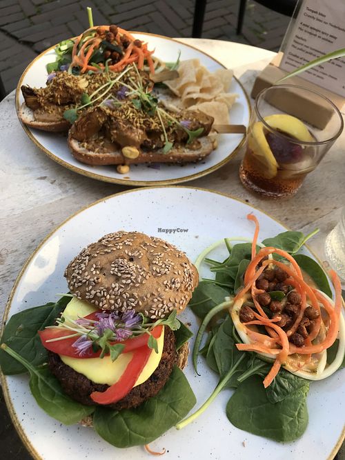 Black bean burger and satay at Sync-Ok in Deventer