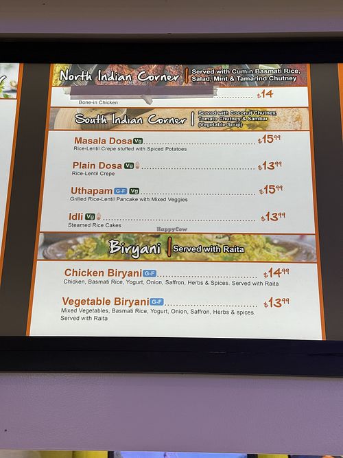 Dosa Menu  at Venetian Hotel - Curry Pot in Las Vegas