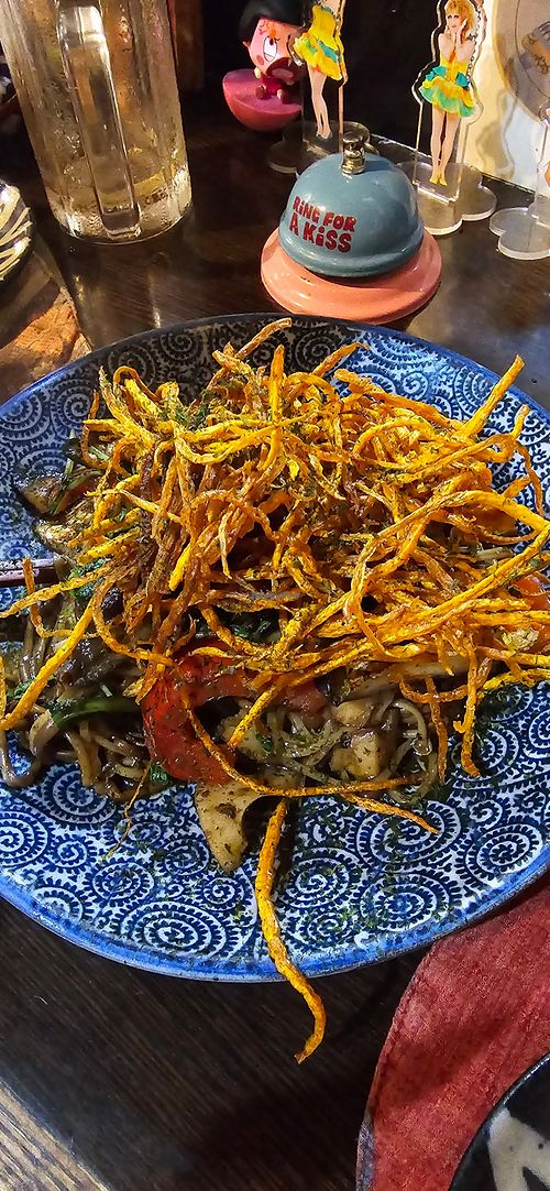 Noodles with grilled veggies at Yasai Izakaya Genki in Tokyo