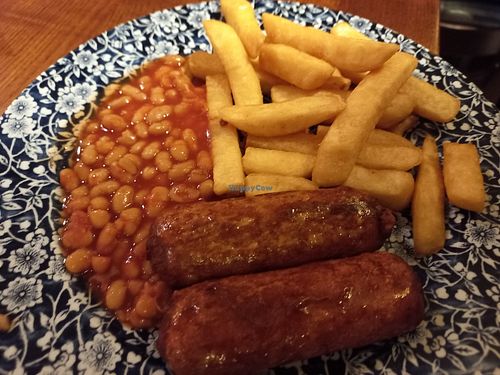 Kids' vegan sausages with chips and beans at Sir Julian Huxley in Selsdon