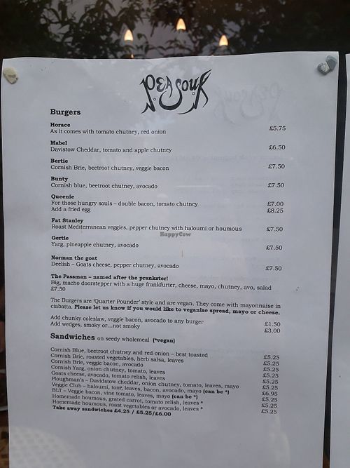Menu 19th June 1/2 at Pea Souk Cafe in Falmouth