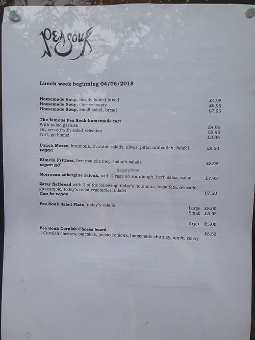 Menu 19th June 2/2 at Pea Souk Cafe in Falmouth