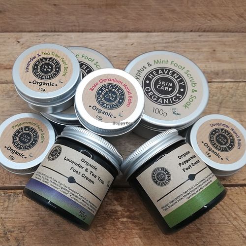 A range of foot care including creams, balms & scrub & soaks at Heavenly Organics in Ceredigion