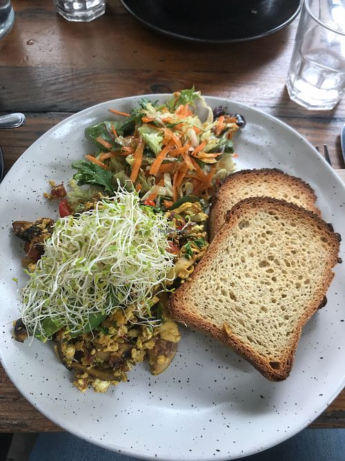 Tofu Scramble with GF Bread at Organic Produce Cafe in Surry Hills