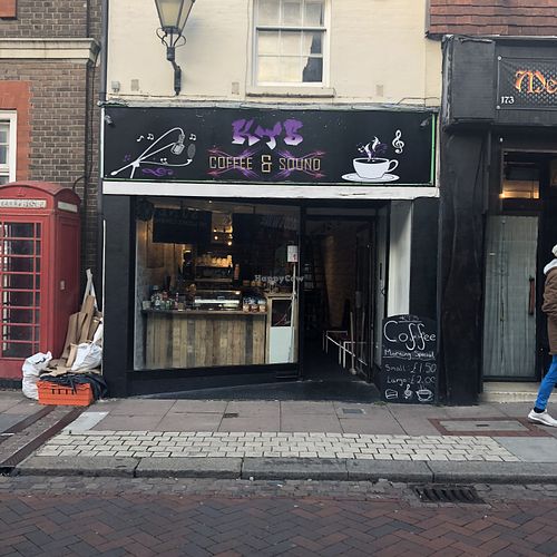 Exterior of coffee shop at KTS Coffee & Sound in Rochester