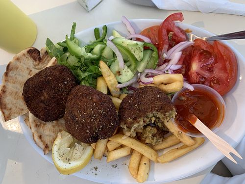 Ask for no yoghurt and the "felafel" dish is vegan! at Gyros Couner in Mykonos