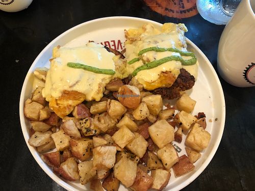 Vegan Benny - Wow seriously the addition of the jam with the spicy/salty sausage and the creamy hollandaise was amazing at Breakfast Republic - North Park in San Diego