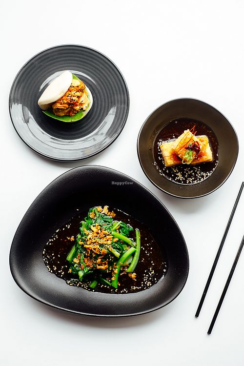 asian greens / agedashi tofu / panko mushroom & kimchi bao at I Like Ramen in Fortitude Valley