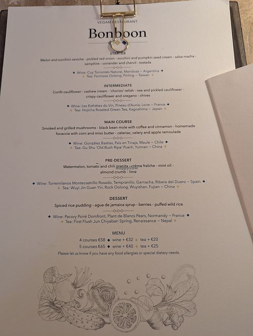 Menu as of August 2025 at Bonboon in Amsterdam