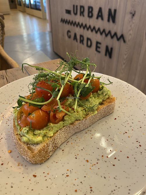 Bread with tomatoes at The Urban Garden in Vilnius