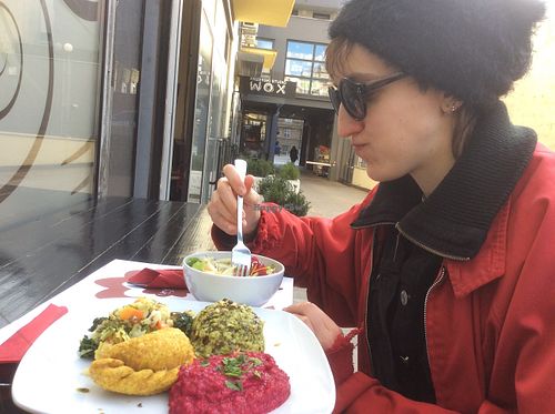 Sitting outside because Vegehop the only veggie place open on Sundays is full! The daily menu, good value and good food as ever. at Vegehop in Zagreb