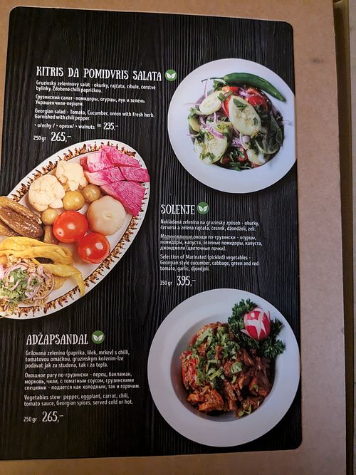 Menu at Gruzie in Prague