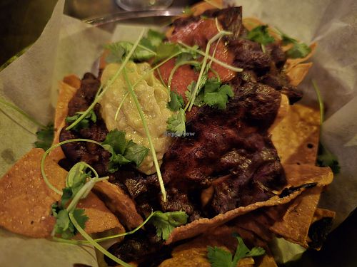 Veg Nacho, the vegan option (Says in menu "vegan option available") at Garlic & Shots in Stockholm