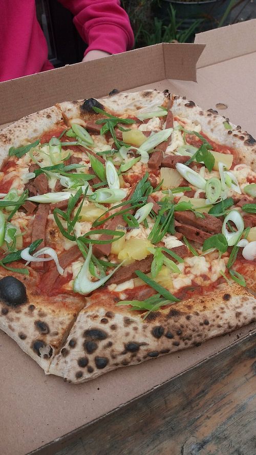 Pineapple pizza at Young Vegans Pizza Shop in London