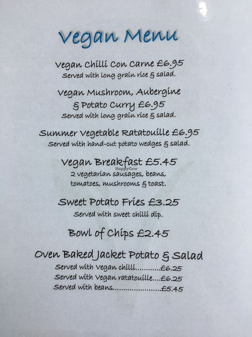 Vegan menu at Liffy's Cafe & Bistro in Rhyl