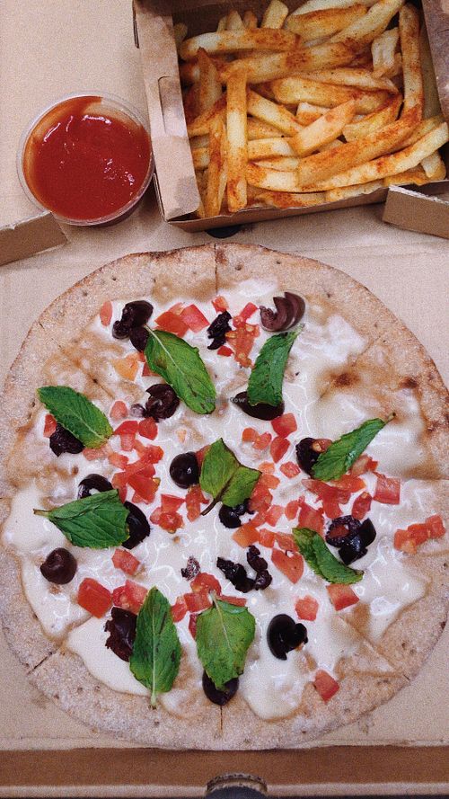 vegan labnah and oven baked fries😋 at Raha Natureland in Kuwait City