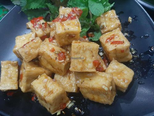 stir fried tofu with chilies and lemongrass at Bodhi - Bo Den Duyen in Dong Hoi