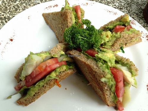 Avocado Sandwich with hearts of palm added (vegan) at Sano Banano in Montezuma