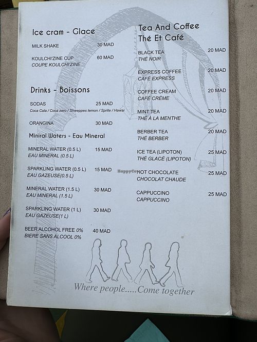 Menu  at Koulchi Zine in Marrakech