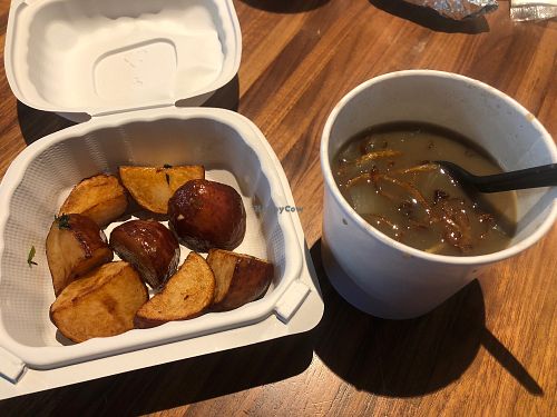 Side of potatoes and lentil soup  at PHX - Pita Jungle in Phoenix