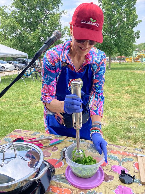 Immersion blending some green pea guacamole aka mockamole. at Carol Wroblewski Food for Life Instructor in Indianapolis