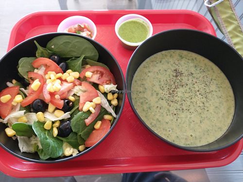 Green salad and spinach soup at My Deli Soup in Fredericksburg