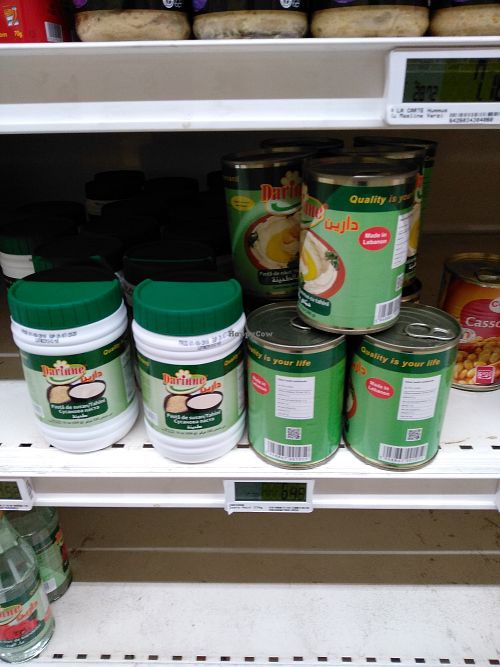 Tahini and canned hummus at Cora Lujerului in Bucharest