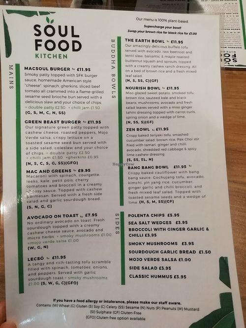 Menu (Jan 22) at Soul Food Kitchen in Glasgow