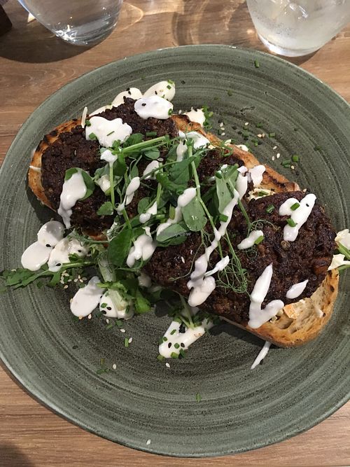 Haggis open-faced sandwich at Soul Food Kitchen in Glasgow