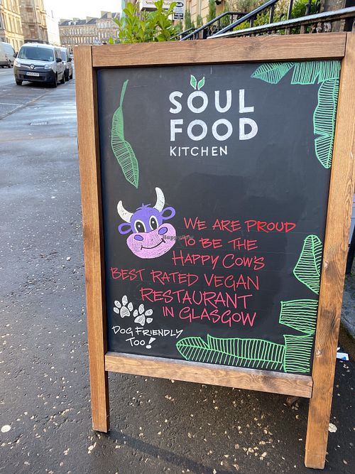 Sign out front at Soul Food Kitchen in Glasgow