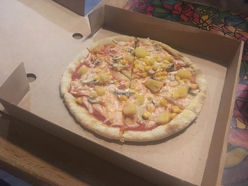 Pizza with sweet corn, mushrooms and pineapple  at Pizza in Liverpool