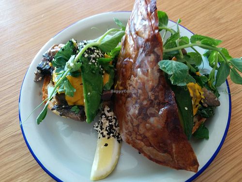 Mushroom Benefict with rice-paper bacon at Flora by Greenhouse Canteen in West End