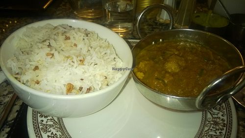 Seitan madras and garlic rice at Karma Kitchen Cafe in Newcastle Upon Tyne