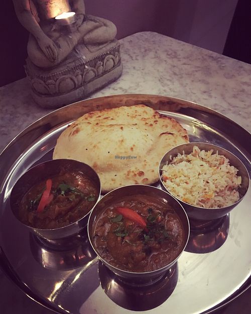 Rongi, and Achari TVP Thali.  at Karma Kitchen Cafe in Newcastle Upon Tyne