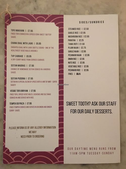 Menu April 2019 at Karma Kitchen Cafe in Newcastle Upon Tyne