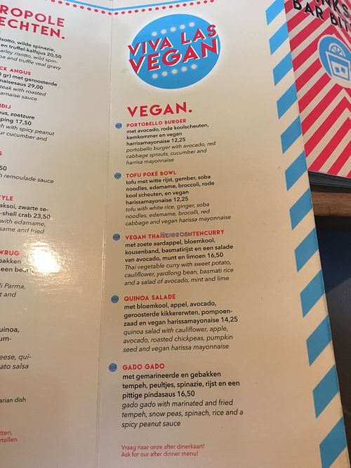 Vegan dinercard at Nieuw Rotterdams Café in Rotterdam
