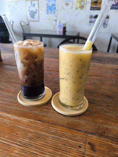Iced Blue Coffee & Passion Fruit/Pineapple Smoothie at Asa Vegan Kitchen and Studio in Chiang Mai