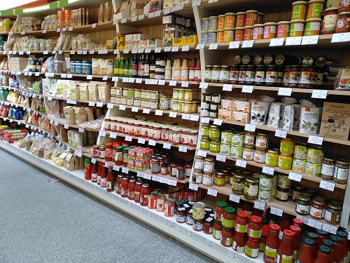 Vegan pates right upper corner and other stuff tiff at Mega Image - General Gheorghe Magheru in Bucharest