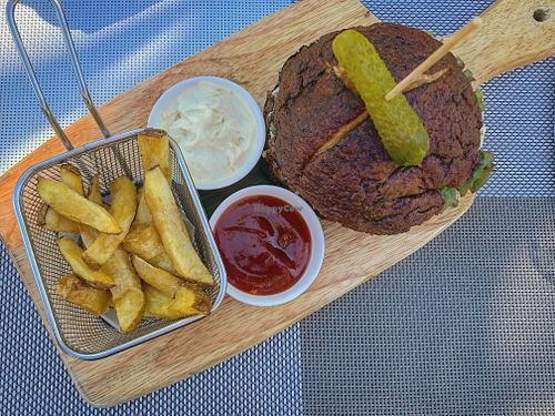 Vegan beet burger - so good!!! at Salaya Beach Houses' Restaurant in Dauin