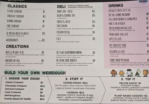 Menu Oct 2019 at Weirdoughs in Melbourne