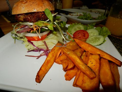 Veggie burger (vegan) bean patty at Taste from Heaven in Chiang Mai
