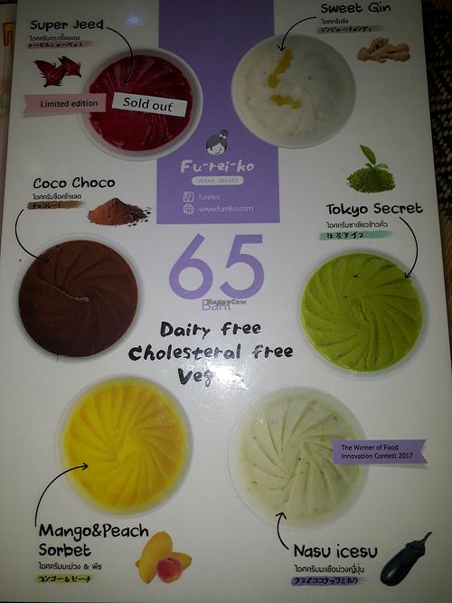 Vegan ice-cream menu at Taste from Heaven in Chiang Mai