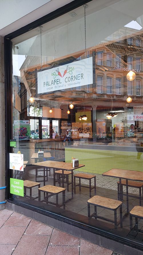 Outside at Falafel Corner in Cardiff